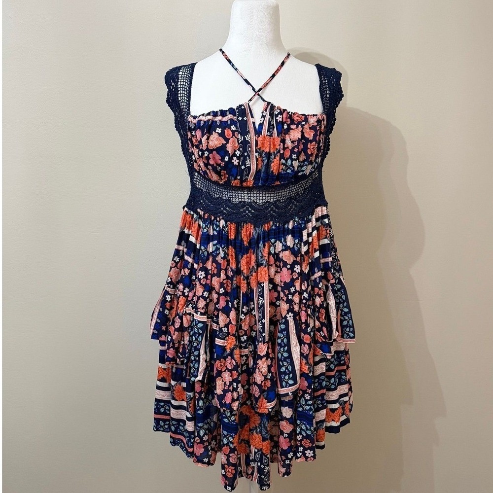 Boho Floral Halter Tiered Dress - X Small. Please note the pics and description.